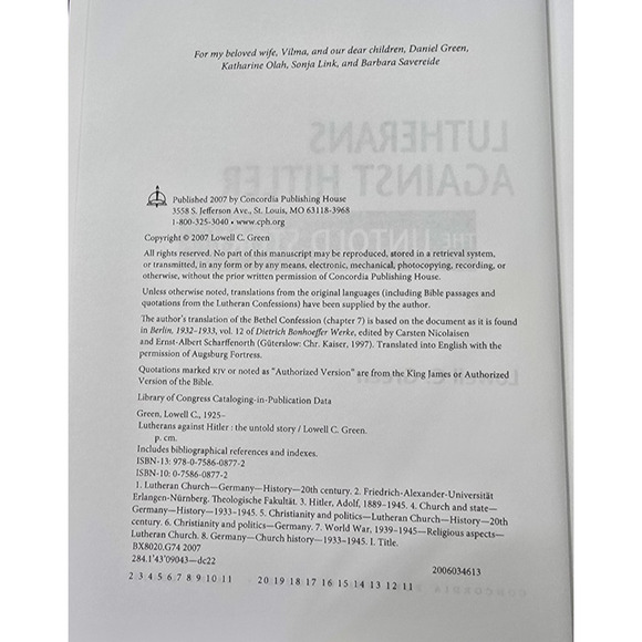 Lutherans Against Hitler Lowell C. Green The Untold Story HC, Good, Clean - Picture 3 of 4